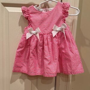 First Impressions Pink and White Striped Bow Dress